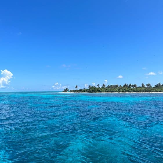 A small island in bright blue water