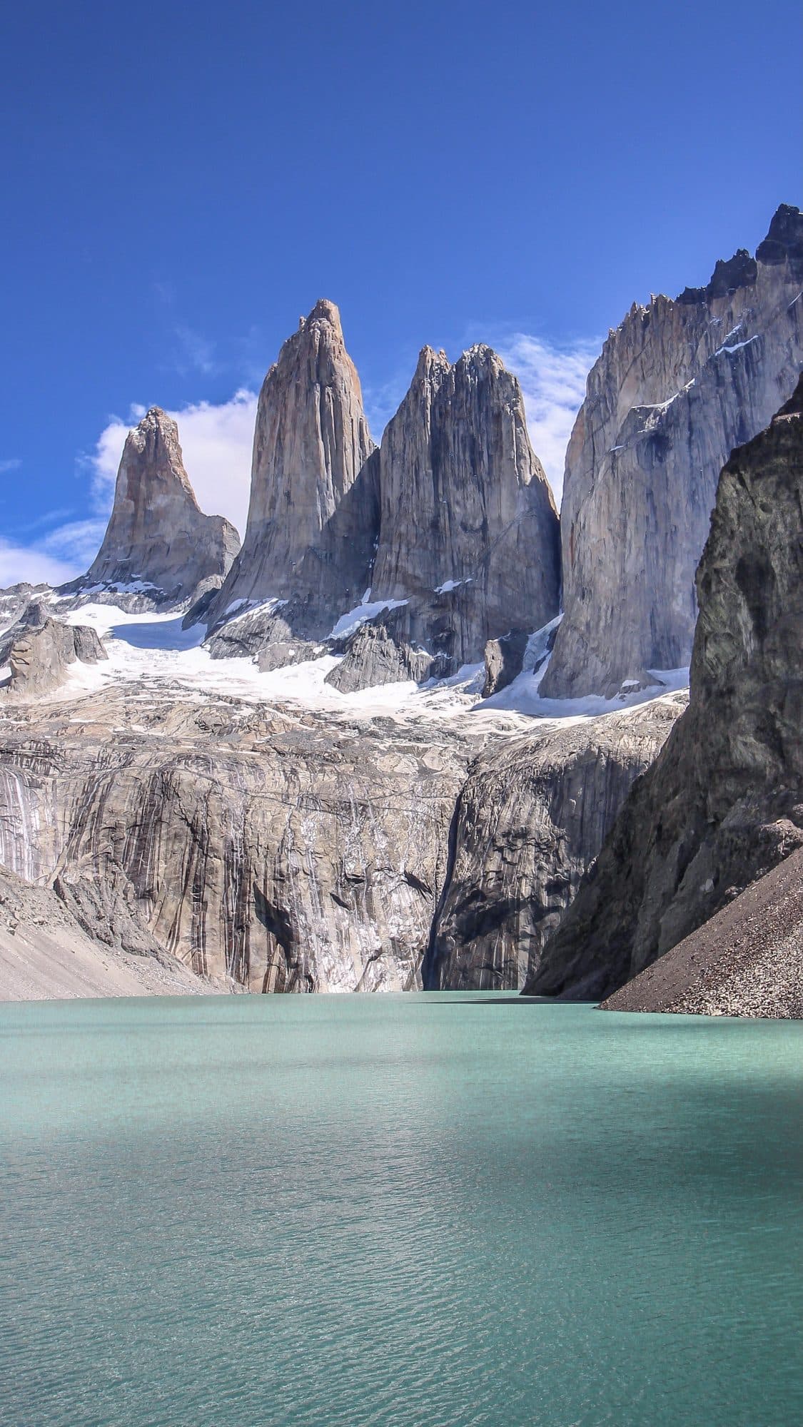 The granite towers of Torres del Paine rising above a glacial lake