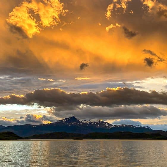 Golden light over the lake at dusk