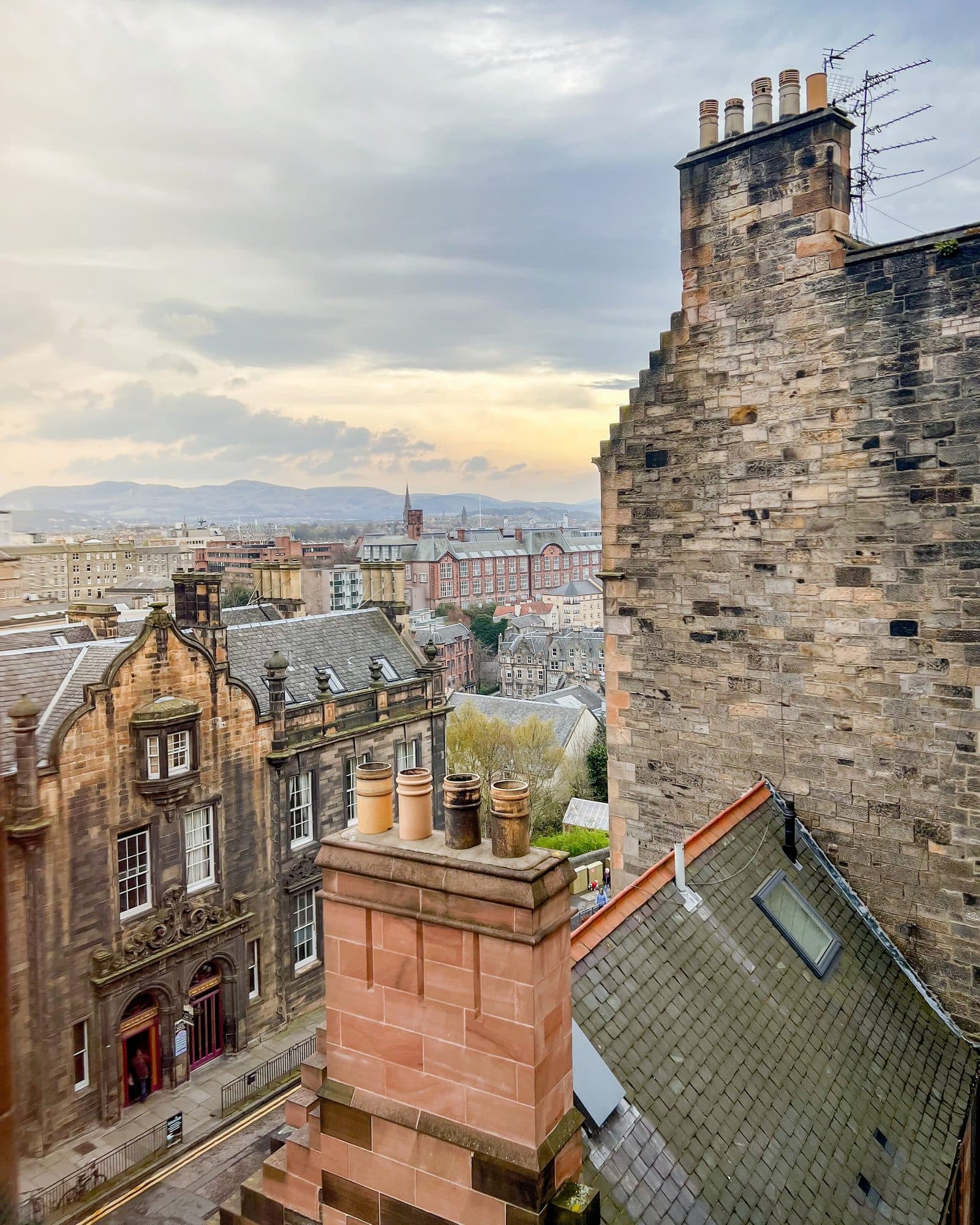 Edinburgh's rooftops and chimneys from above