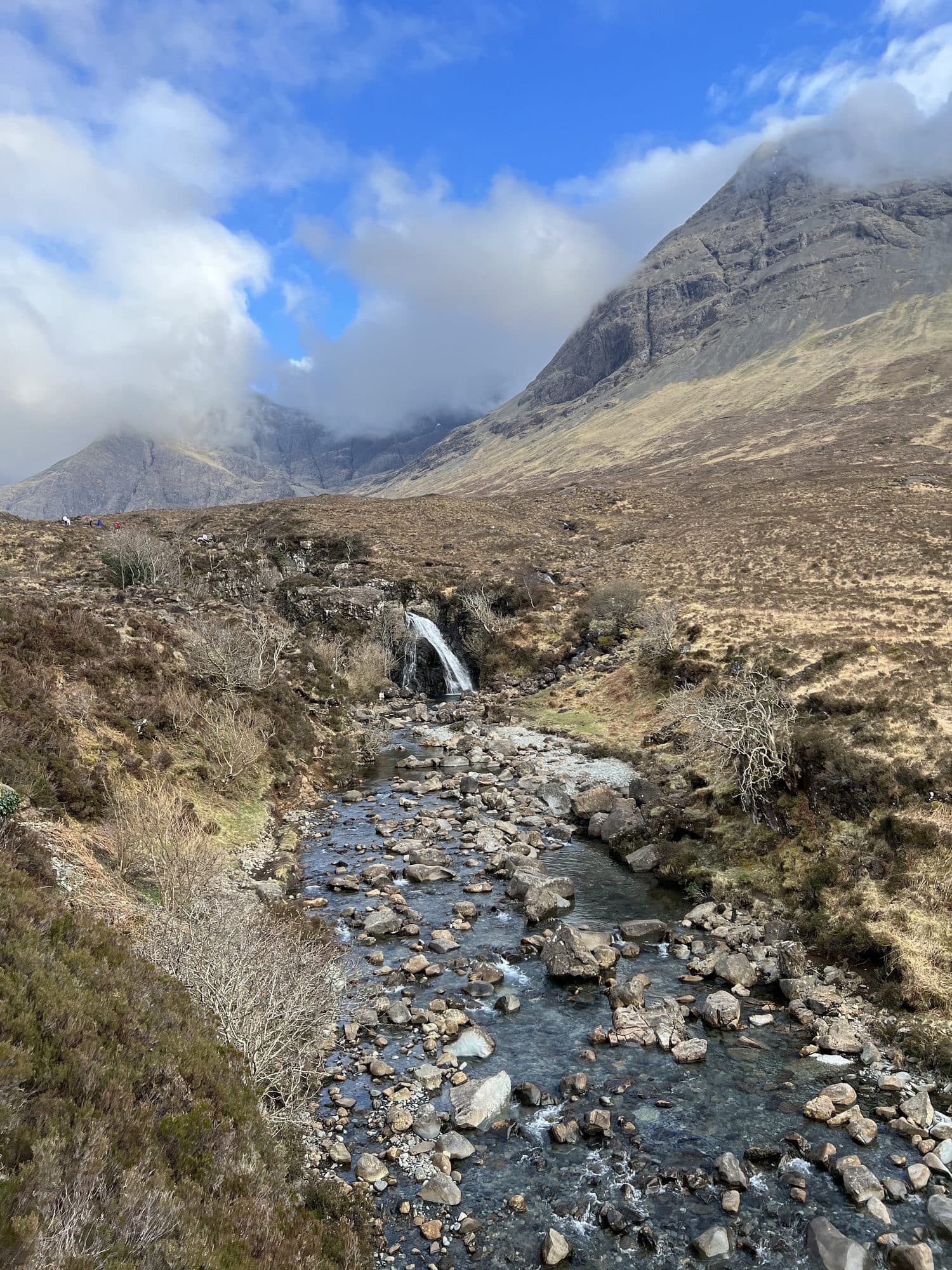 A stream winding down from the Cuillin Mountains at the Fairy Pools