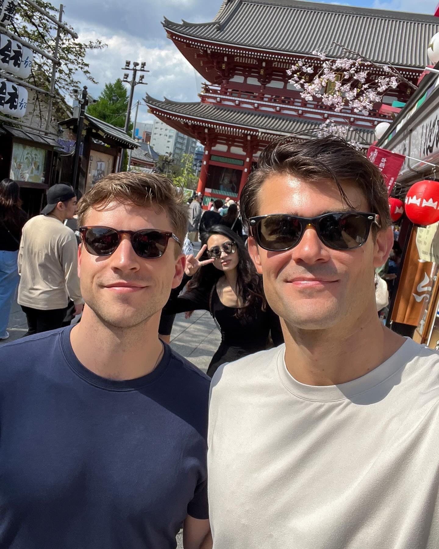Billy and a friend in front of Sensoji Temple in Asakusa